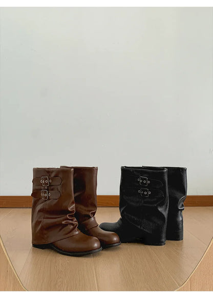 Vintage Western Cowgirl Boots 2025 - Buckle Strap Mid-Calf Boots for Women