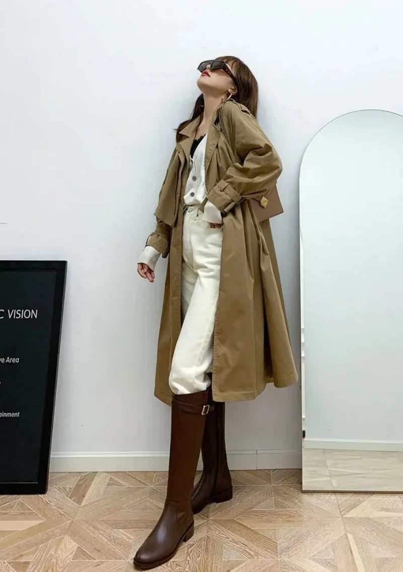 Winter Knee High Brown Boots Square Heel Zip Belt Buckle Gothic Style For Women