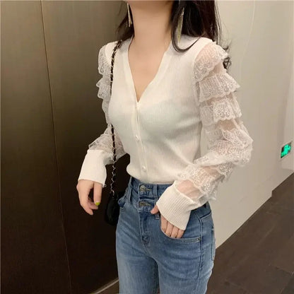 Buttoned Neck Slim Thin Women Sweaters For Spring Autumn