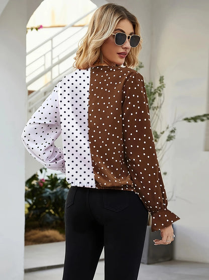 2024 V-Neck Polka Dot Blouse: Casual Office Wear for Women