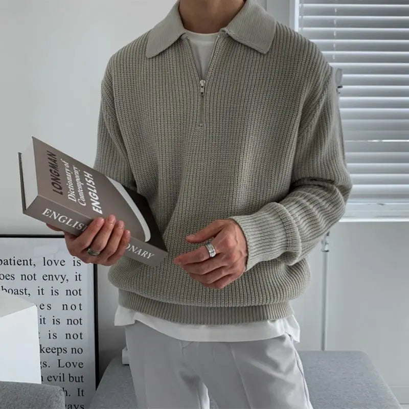 Lapel Zipper Collar Warm Casual Knitted Men S Sweaters