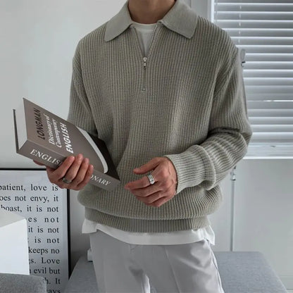 Lapel Zipper Collar Warm Casual Knitted Men S Sweaters