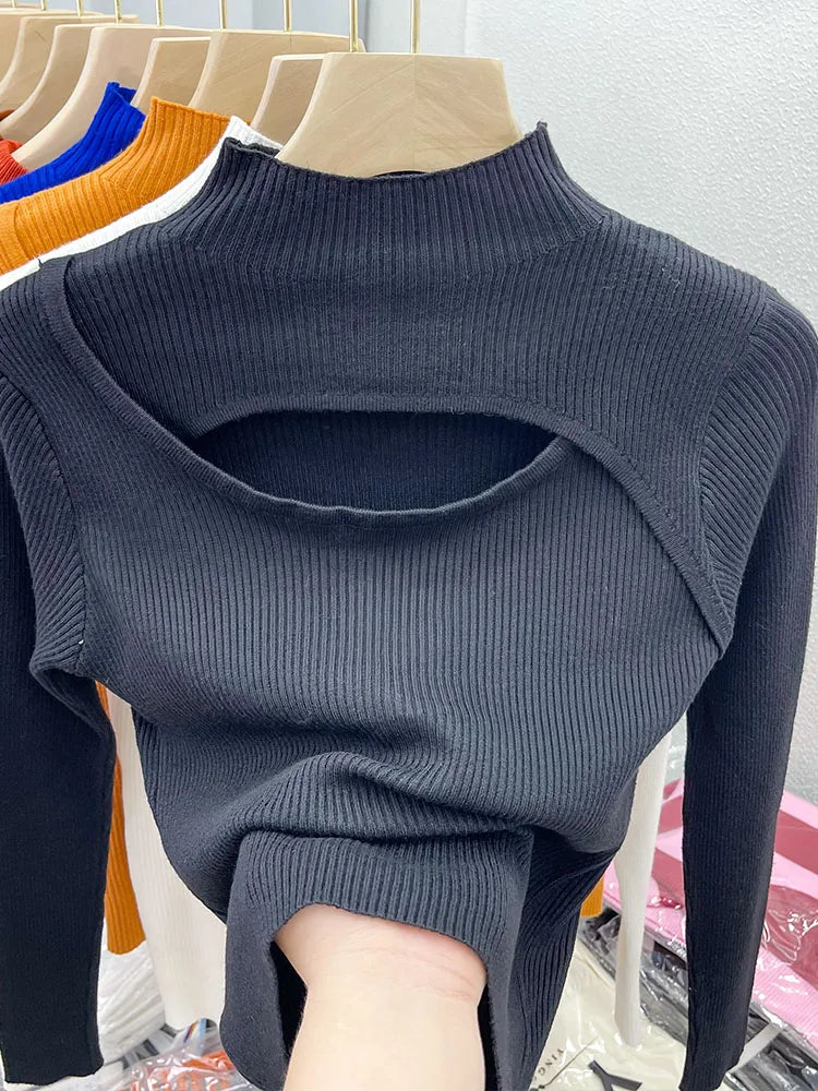 2025 Autumn Winter Knitted Sweater Set Sweet Solid Color Loose Fit Top Sexy Slim Shorts