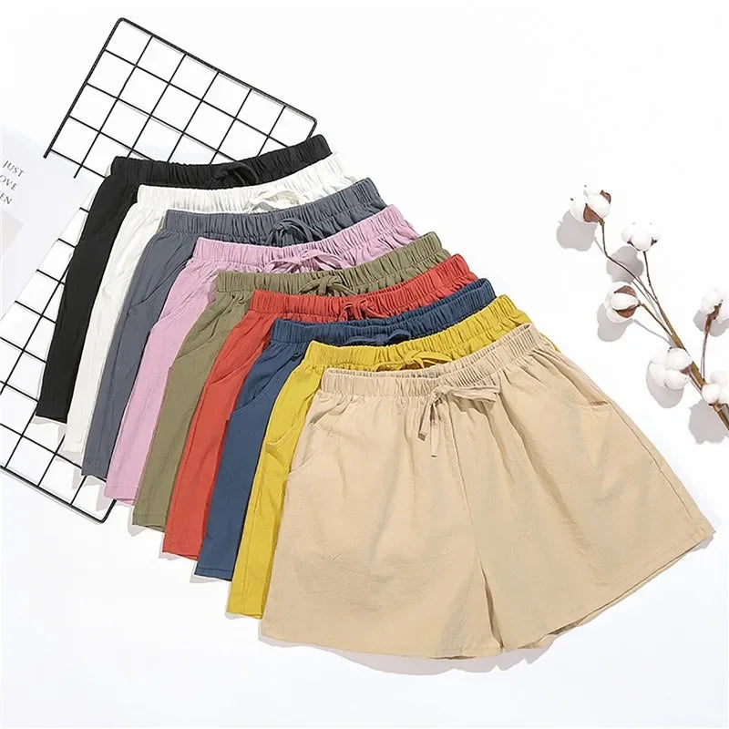 Basic Plus Size High Waisted Women Cotton Shorts