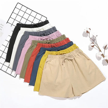 Basic Plus Size High Waisted Women Cotton Shorts