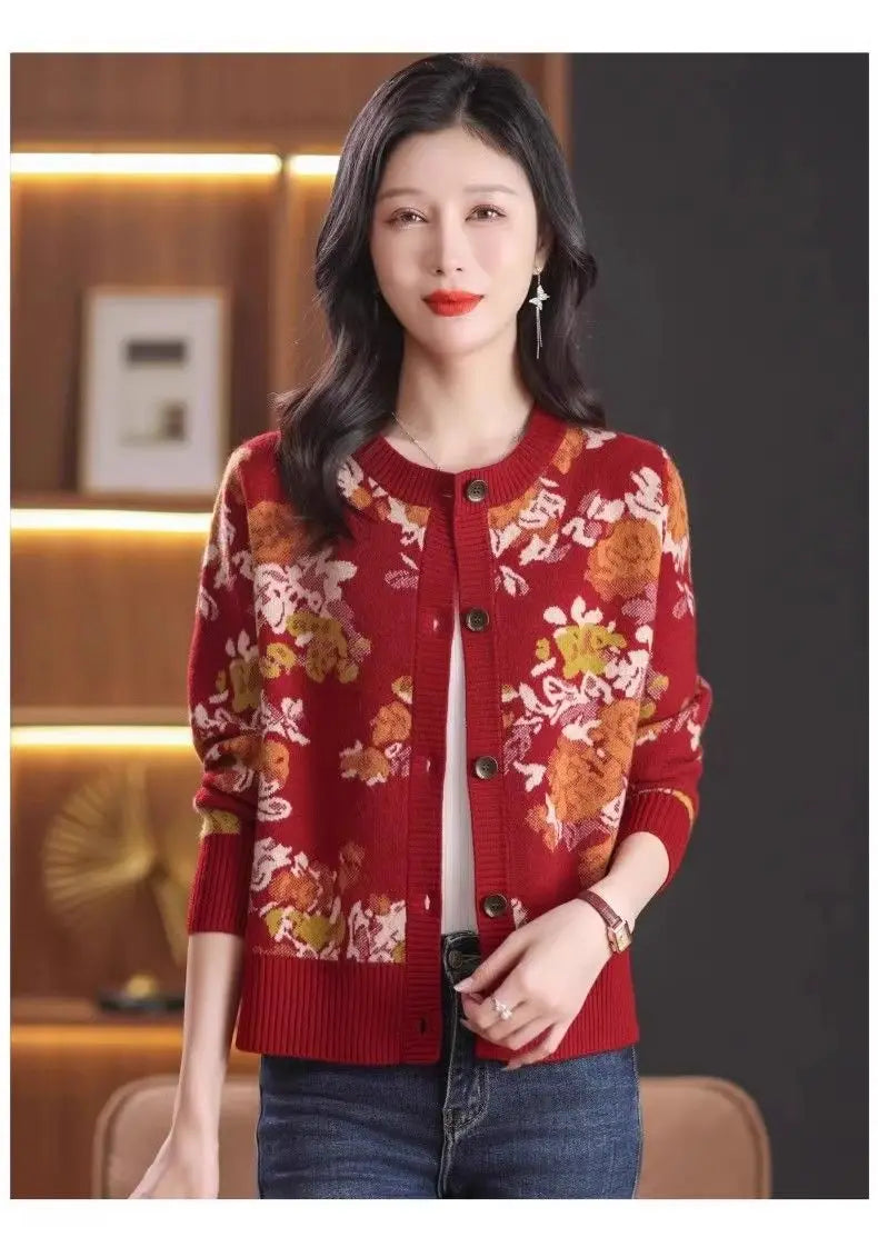 Jacquard Knit Cardigan for Women – 2025 Spring & Autumn Fashion