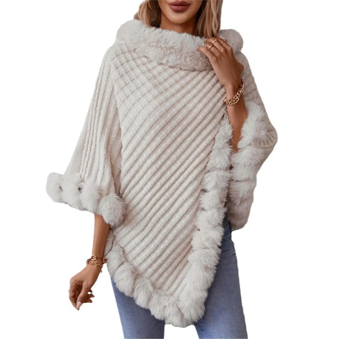Elevated Comfort: The Luxe Fur-Trimmed Batwing Cardigan