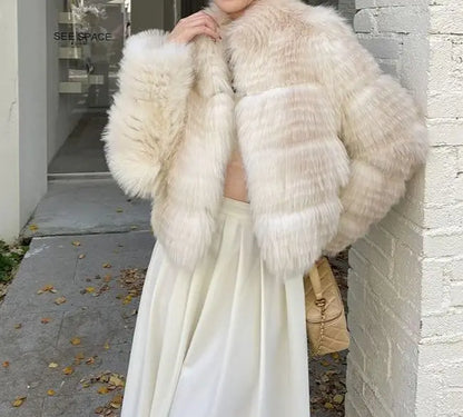 New Winter Fashion Beige Furry Jackets