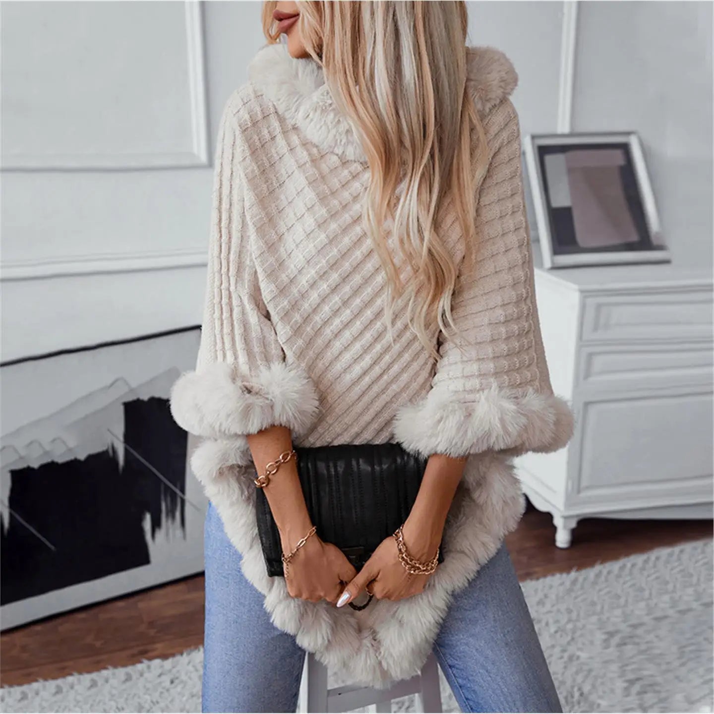 Elevated Comfort: The Luxe Fur-Trimmed Batwing Cardigan
