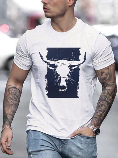 Bull Horns Skull Print Western Themed T Shirts