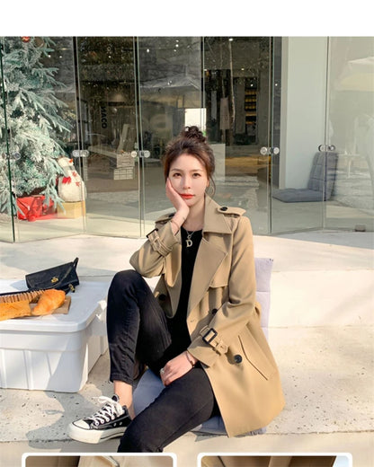 Womens Korean Style Long Khaki Red Trench Coat