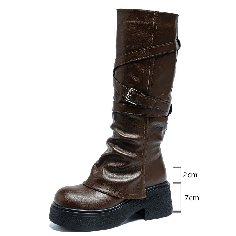 Women’s Knee-High High Heel Riding Boots 2025 – PU Leather Platform Princess Slim Boots