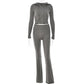 Long Sleeve Zipper Solid Knitted 2 Piece Sets Women Tracksuits
