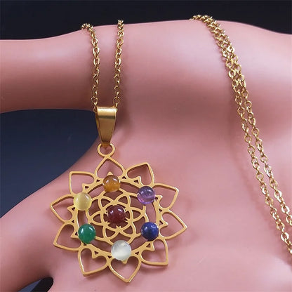 Sacred Geometry 7 Chakra Metatron Heart Necklace