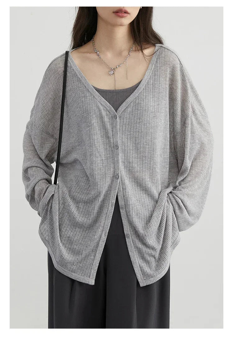 Lightweight V-Neck Knit Cardigan for Women – 2025 Spring & Summer