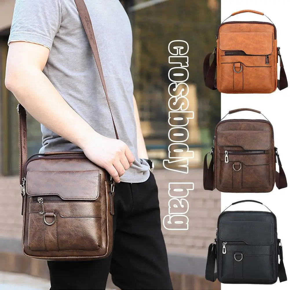 Mens Luxury Leather Shoulder Bag Classic Vintage Messenger Business Crossbody Bag