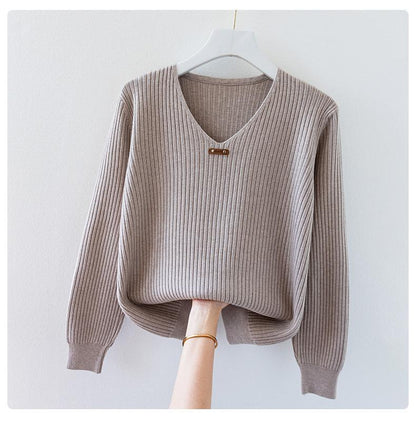 New V-Neck Basic Style Autumn Winter Sweater For Women