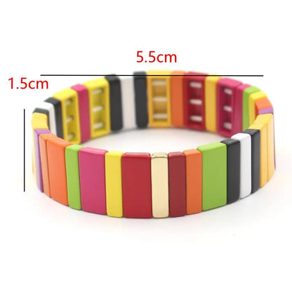 Vibrant Mood: Colorful Enamel Tile Stretch Bracelet