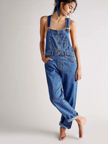 Denim Elegance: Slim-Fit Jean-Skirt Jumpsuit with Adjustable Straps
