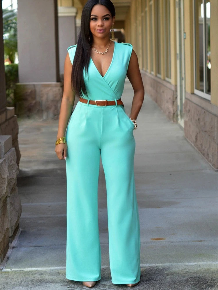 Office Style Fashion Black One Pieve V Neck Women Jumpsuit Romper