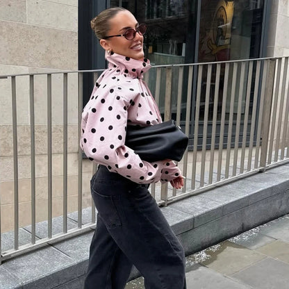Pink Polka Dot Spring Jacket for Women – Chic Casual Street Style Coat 2026