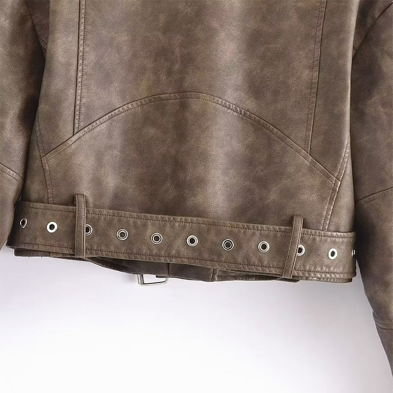 Women Turn Down Collar Gradient Leather Jackets