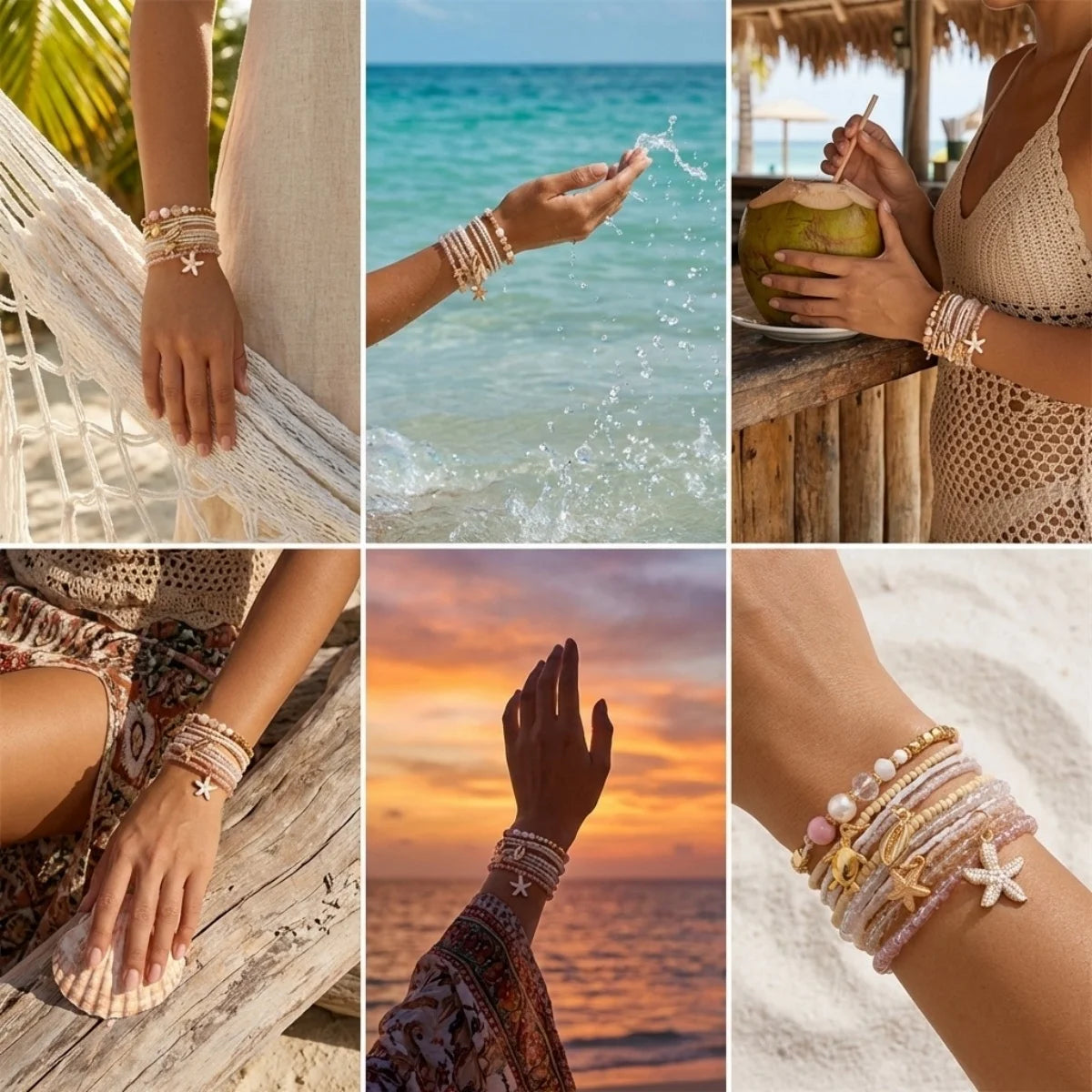 Maldives Luxury Resort Vibes - Elegant Pearl & Shell Beach Bracelet Stack