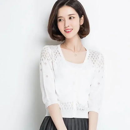 Thin Ice Silk V Neck Long Sleeve Cardigan