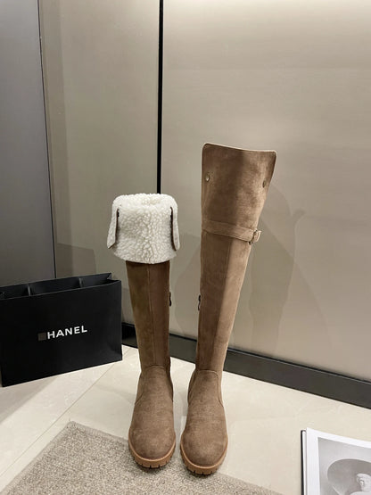 2024 Modern Knee-High Suede Boots: Square Heel, Winter Shoes for Women