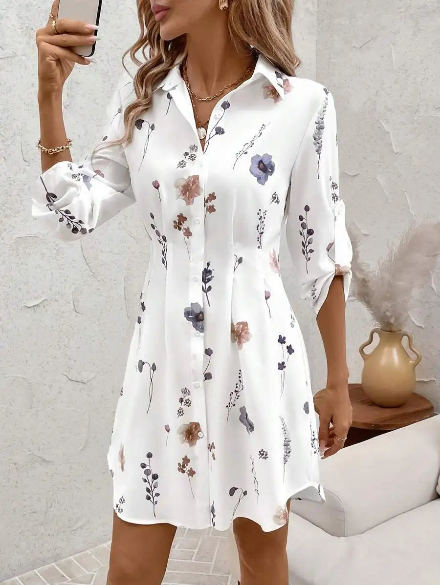 Women’s Floral Shirt Dress – Casual Mini Summer Vacation Dress