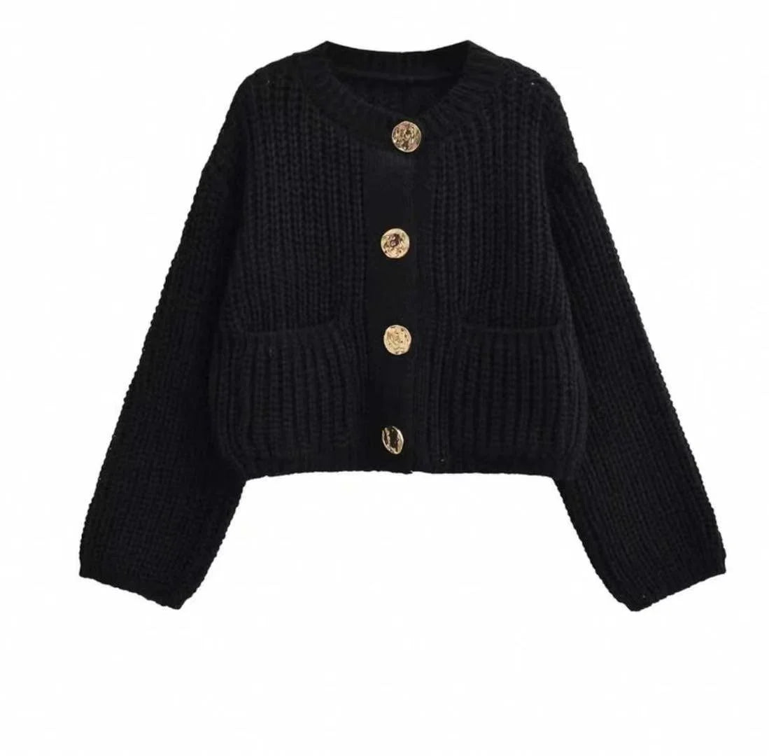 Casual Button Pocket Knitted Cardigan Autumn Winter Korean Fashion Women Tops Loose Knit Coat Sweater Outerwear Clothing
