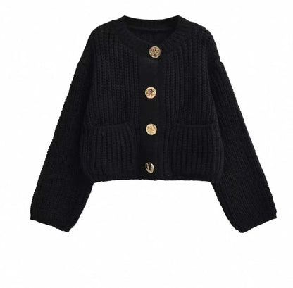 Casual Button Pocket Knitted Cardigan Autumn Winter Korean Fashion Women Tops Loose Knit Coat Sweater Outerwear Clothing