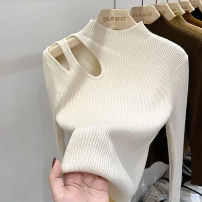 Women Turtleneck Open Shoulder Sweaters