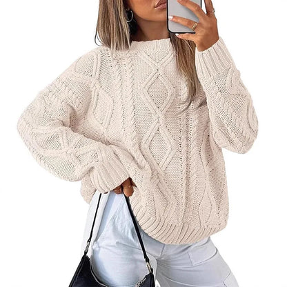Autumn Winter Mock Neck Batwing Sleeve Women Knitted Sweater