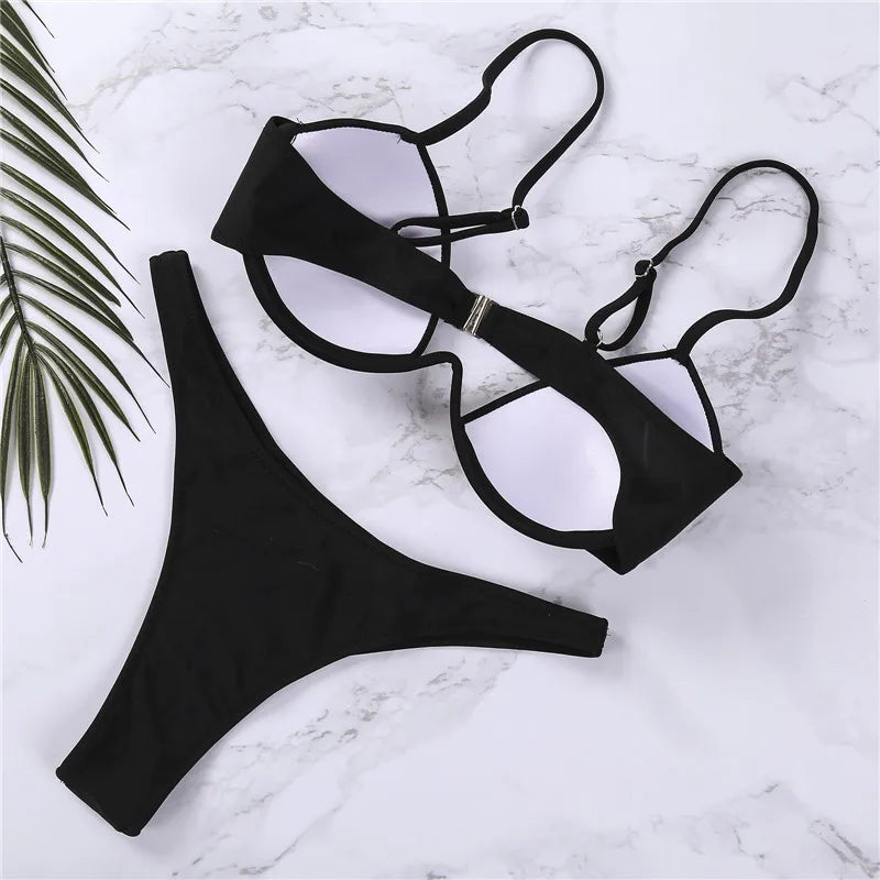 Classic Black V-Wire Push-Up Bikini Aesthetic
