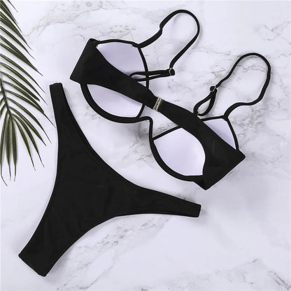 Classic Black V-Wire Push-Up Bikini Aesthetic