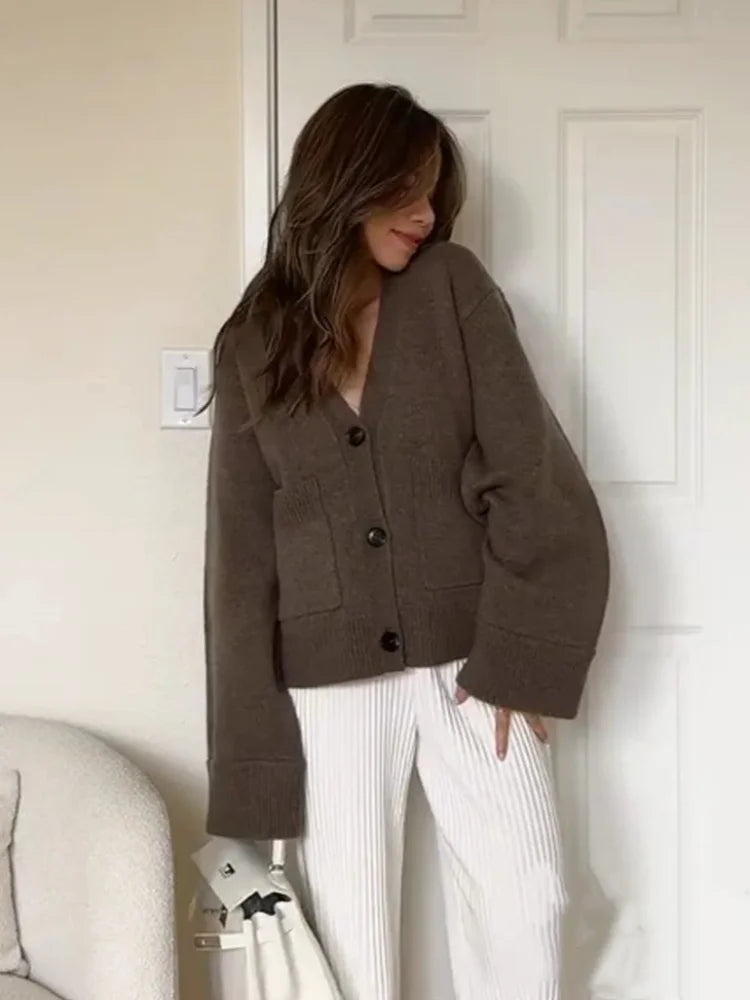 2025 Winter Women S Solid Color Cardigan Knitted Loose Fit Xxl Sweater Coat With Pockets Black