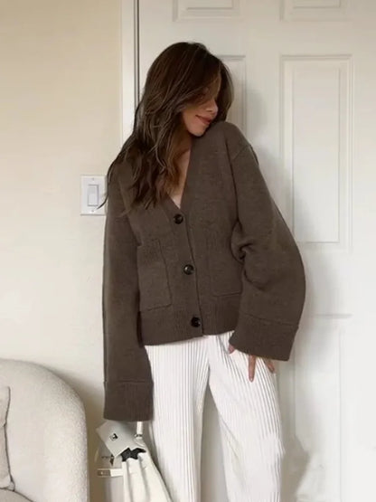 2025 Winter Women S Solid Color Cardigan Knitted Loose Fit Xxl Sweater Coat With Pockets Black