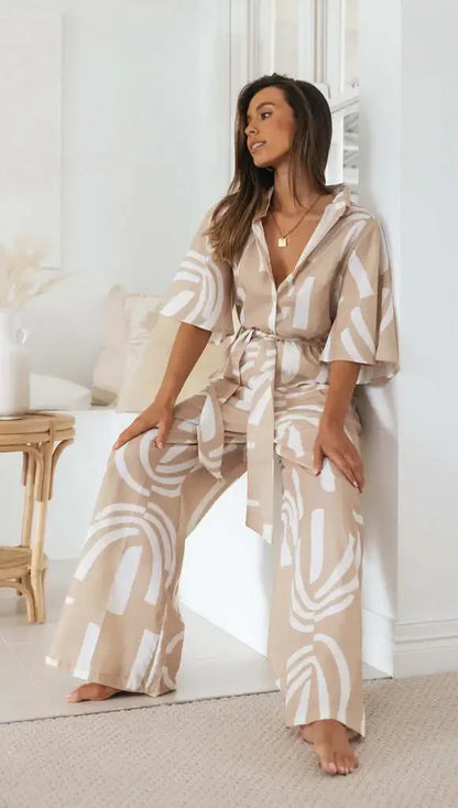 Printed Lace-Up High Waist Jumpsuit for Women – Elegant Summer Outfit