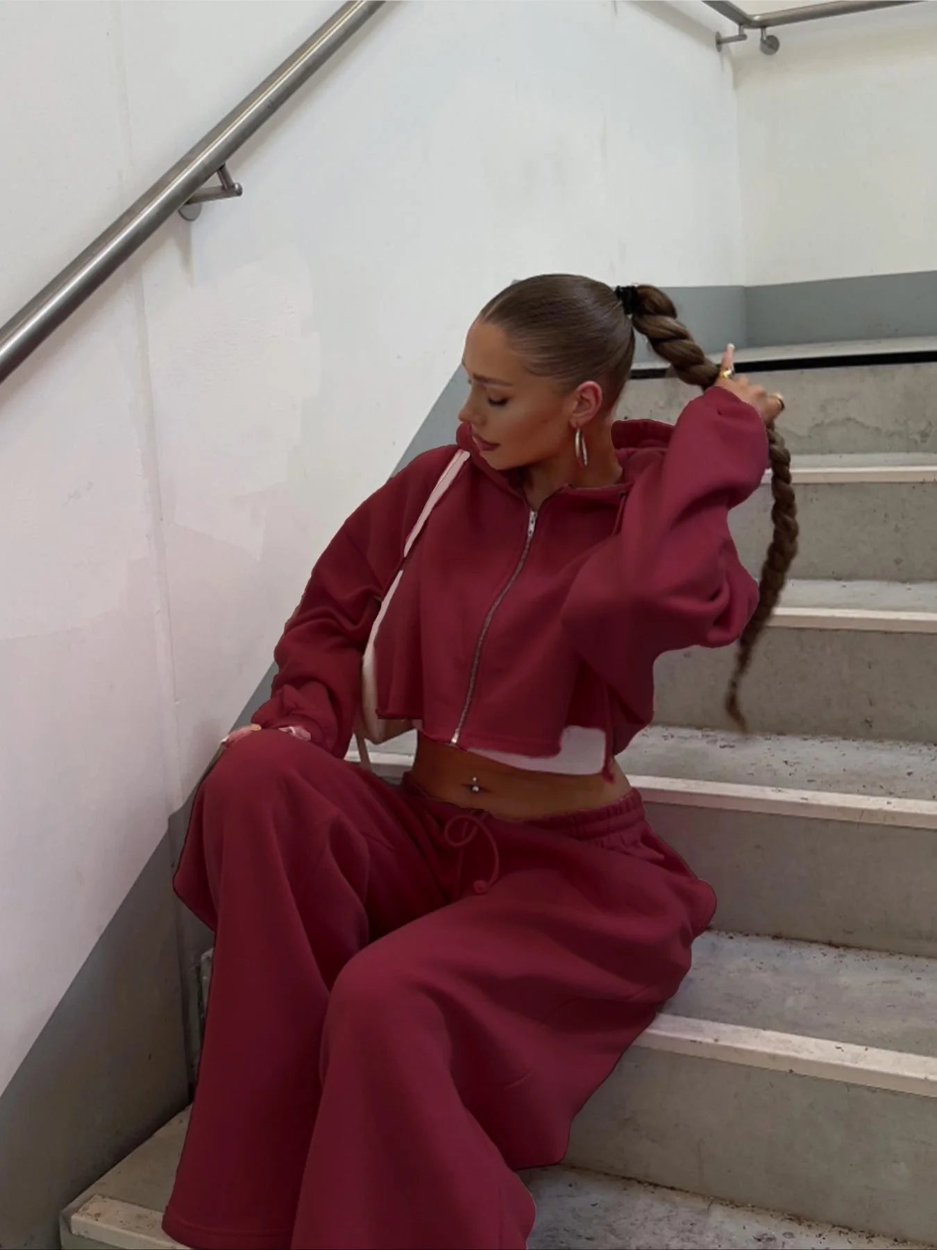 Autumn Women S Striped Colorblock Hoodie Cuffed Pants Set Zipper Fly Sporty Streetwear Sweatpants Suit