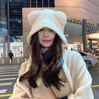 Bear Ear Full Head Protection Winter Hat For Women