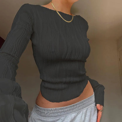 Florida Y2K Street Style Long Sleeve Autumn Ruched Cropped Top