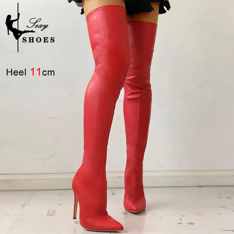 Sexy Stiletto Thigh Boots For Women Ultra High Heels Slim Leg Stretch Overknees Evening Party Shoes