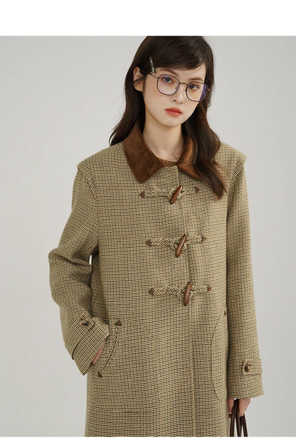 Classic Houndstooth Wool Coat – British Style Single-Breasted Winter Jacket