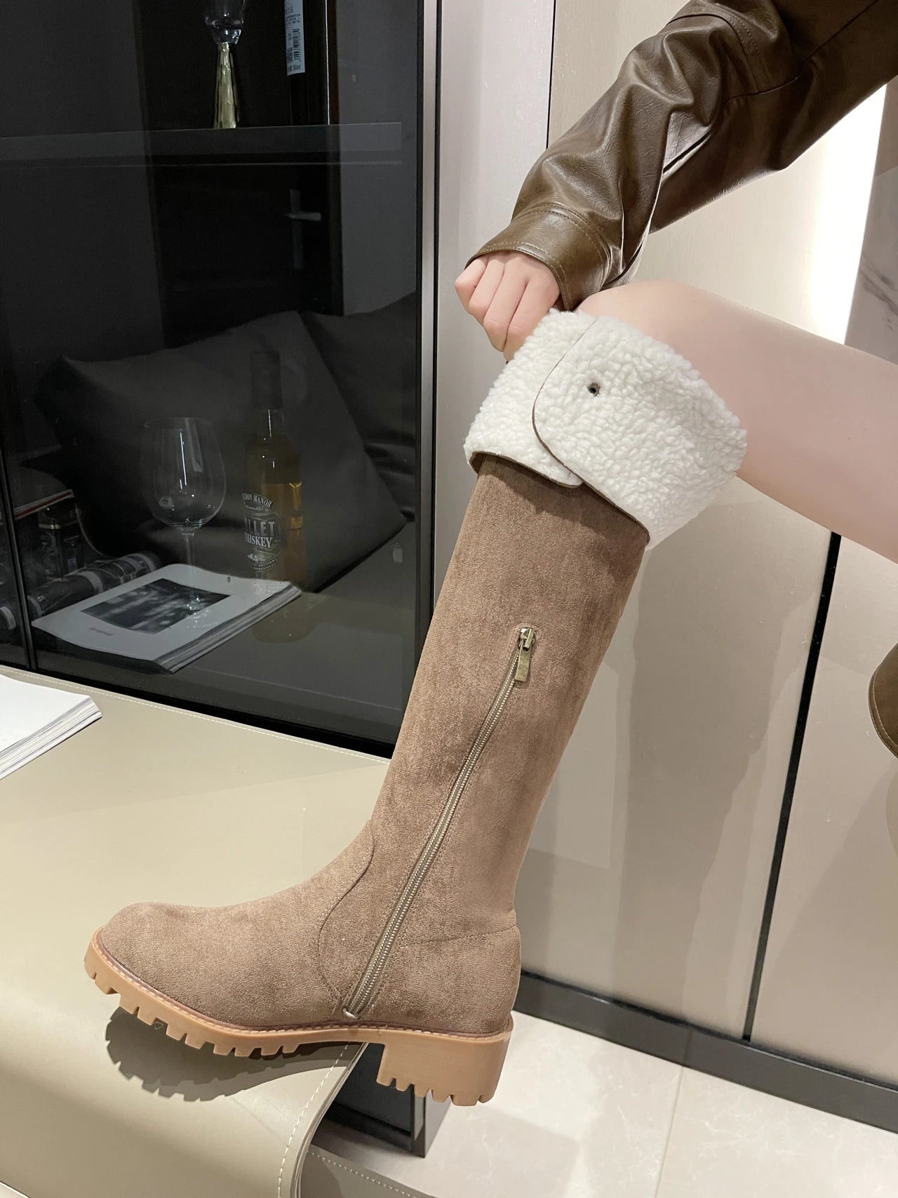 2024 Modern Knee-High Suede Boots: Square Heel, Winter Shoes for Women