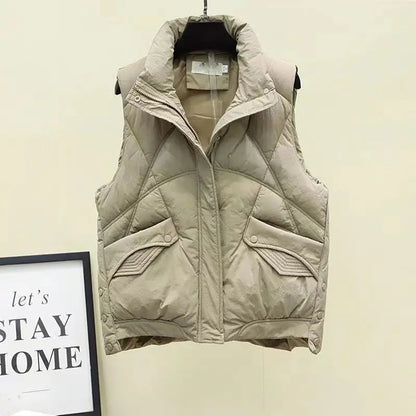 Stylish Corduroy Khaki Puffer Vests