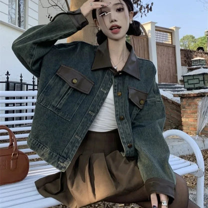 Irregular Crop Denim Coat for Effortless Y2K Street Style Edge Looks
