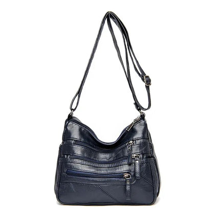 High-Quality Women's Soft Leather Shoulder Bag – Multi-Layer Pockets, Classic Crossbody, Luxury Designer Handbag & Purse