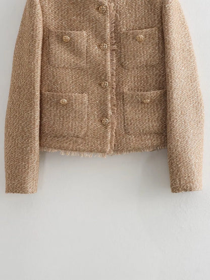 Luxury Cropped Casual Autumn Tweed Coat