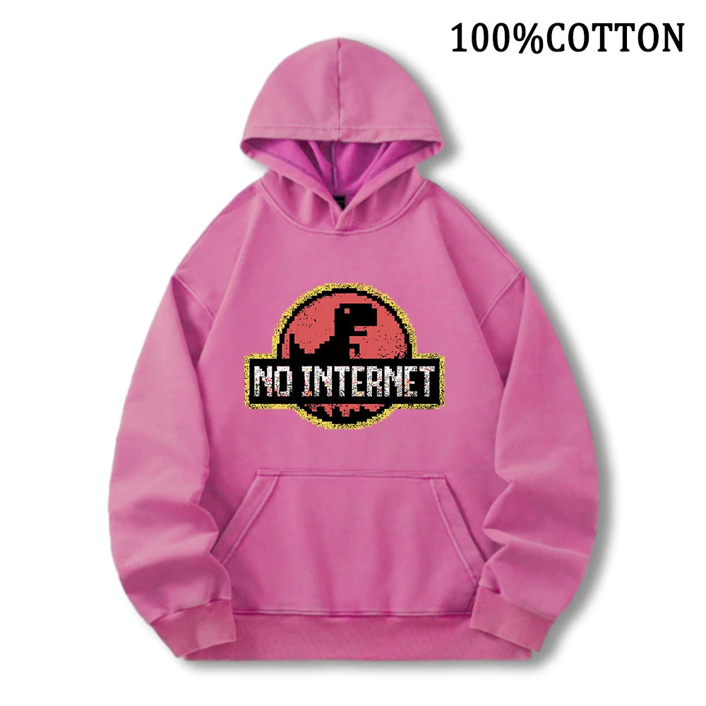 No Internet T Rex Dinosaur Hoodie Fleece Sweatshirt With Pockets For Men Women